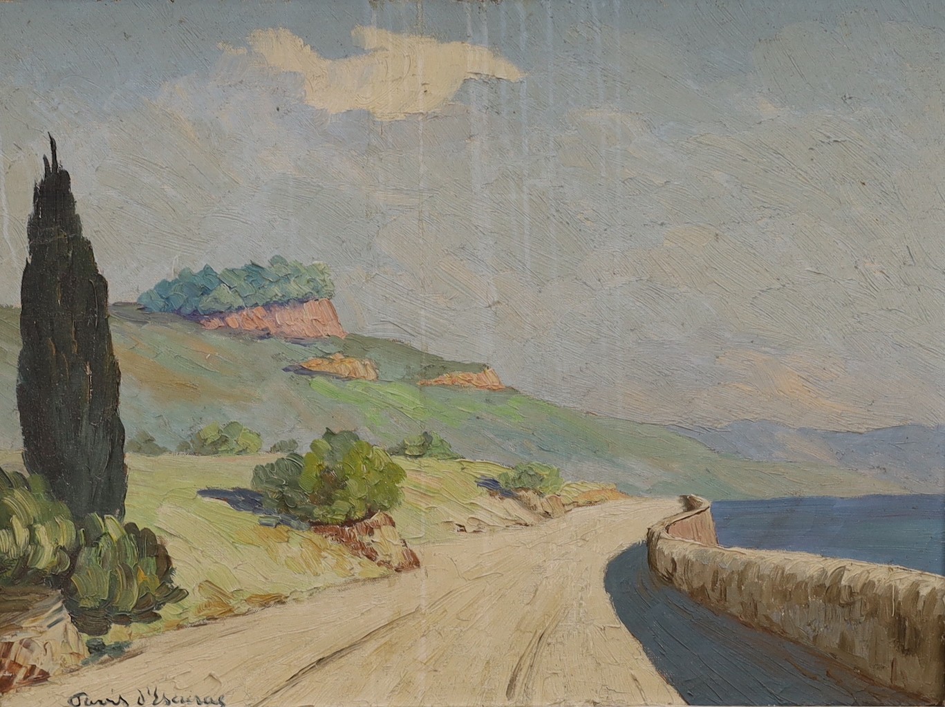 Joseph Pavis D'Escurac (1882-1946), oil on canvas, Lakeside road, signed, 45 x 60cm